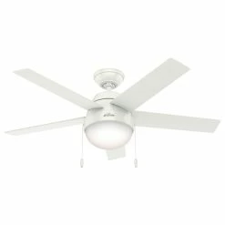 Best Sale 🎁 Hunter Fan Company 46" Anslee Fresh White Ceiling Fan With Light 🔥