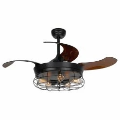 Budget 🎁 FLINT GARDEN INC Industrial Ceiling Fan With Retractable Blades, Black 🧨