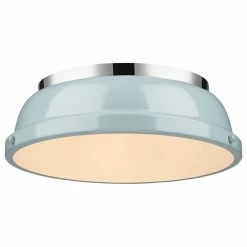 Best Sale 😀 Golden Lighting Duncan 14" Flush Mount, Chrome With Seafoam Shade 😀