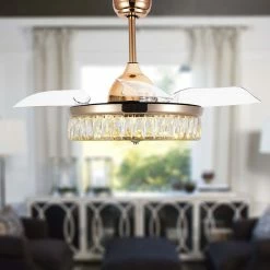 New 🎁 Bella Depot Decorative Gold Drum Ceiling Fan With Light And Remote, Foldable Blade, French G 🧨