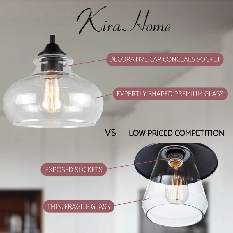 Best reviews of π Kira Home Harlow 37.5" Farmhouse Kitchen Island Light, Glass Shades, Adjustable π 5 Best reviews of π Kira Home Harlow 37.5" Farmhouse Kitchen Island Light, Glass Shades, Adjustable π - Image 5