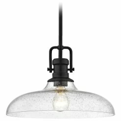 Hot Sale 🤩 Destination Lighting Seeded Glass Pendant Light Black Finish 14-Inch Wide 😀