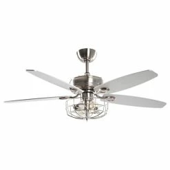 Outlet π€© FLINT GARDEN INC 52 Industrial 5-Blades Ceiling Fan With Cage Shade, Satin Nickel π§¨