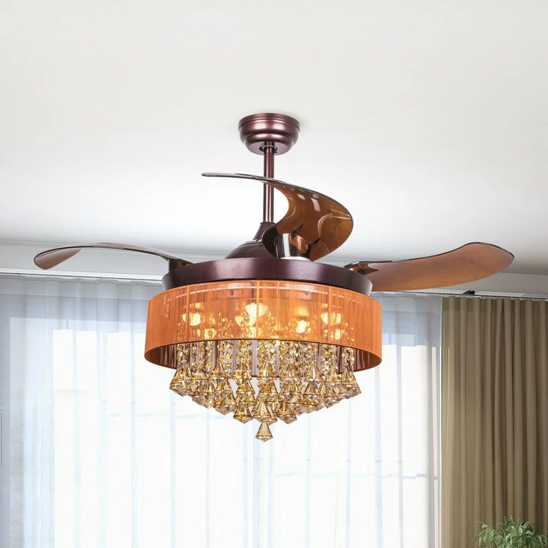Wholesale 😉 ParrotUncle Crystal Led Ceiling Fan With Foldable Blades, Coffee Brown 🔥 2 Wholesale 😉 ParrotUncle Crystal Led Ceiling Fan With Foldable Blades, Coffee Brown 🔥 - Image 2