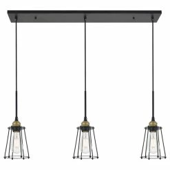 New 🧨 Elegant Furniture & Lighting Auspice 3 Light Brass And Black Pendant ⌛