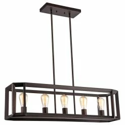 New 🌟 CHLOE Lighting, Inc. IRONCLAD, Industrial-style 5 Light Rubbed Bronze Ceiling Pendant, 34" Wide ✔️