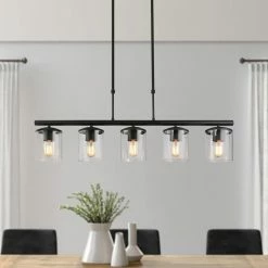 Outlet 🤩 LNC Lighting LNC 5-Light Industrial Matte Black And Linear Pendant Light For Kitchen Isalnd 😀 -ceiling lighting store 1db1e89d032192fc 5599 w800 h800 b0 p0
