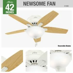 Coupon 🔔 Hunter Fan Company Newsome Low Profile Fresh White Ceiling Fan With Light, 42" 🛒 -ceiling lighting store 1f71a9040f8fc833 9878 w800 h800 b0 p0