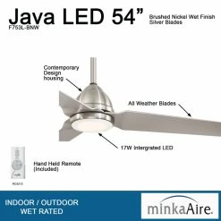 Best Pirce 😉 Minka Aire Java 54 In. LED Indoor/Outdoor Brushed Nickel Wet Ceiling Fan 🥰 -ceiling lighting store 202197e3024b2cd7 4115 w800 h800 b0 p0