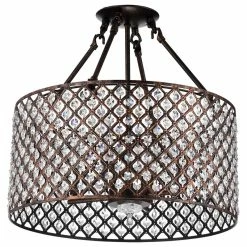 New 😉 Edvivi Lighting Marya 4-Light Antique Copper Beaded Drum Semi Flush Mount Crystal Chandelier Gla 🌟