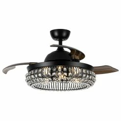 Cheapest ⌛ Whoselamp 42 In. Modern Black Crystal Retractable Ceiling Fan With Light Kit And Remote 👍