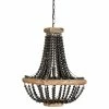 Buy 👍 CREATIVE CO-OP Metal Framed Chandelier With Wood Bead Draping, Black ⭐