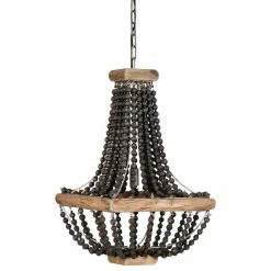 Buy 👍 CREATIVE CO-OP Metal Framed Chandelier With Wood Bead Draping, Black ⭐