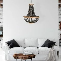 Buy 👍 CREATIVE CO-OP Metal Framed Chandelier With Wood Bead Draping, Black ⭐ -ceiling lighting store 299192650ea2df03 8279 w800 h800 b0 p0