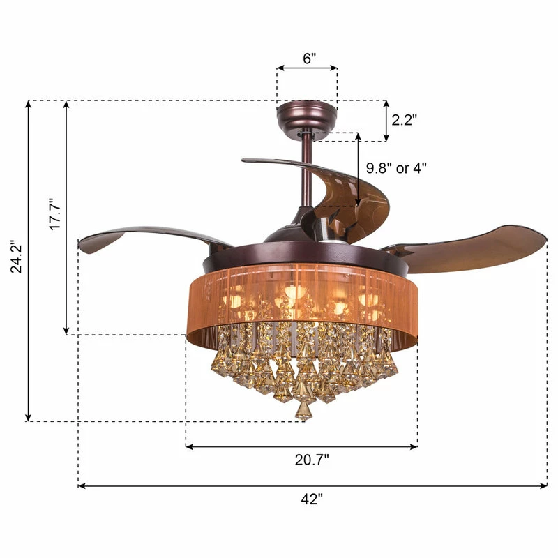 Wholesale 😉 ParrotUncle Crystal Led Ceiling Fan With Foldable Blades, Coffee Brown 🔥 7 Wholesale 😉 ParrotUncle Crystal Led Ceiling Fan With Foldable Blades, Coffee Brown 🔥 - Image 7