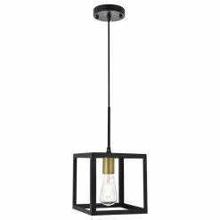Best deal 𧨠Elegant Furniture & Lighting Black Finish 1-Light Pendant, Brass And Black, 7.9"x7.9"x8.7" π₯