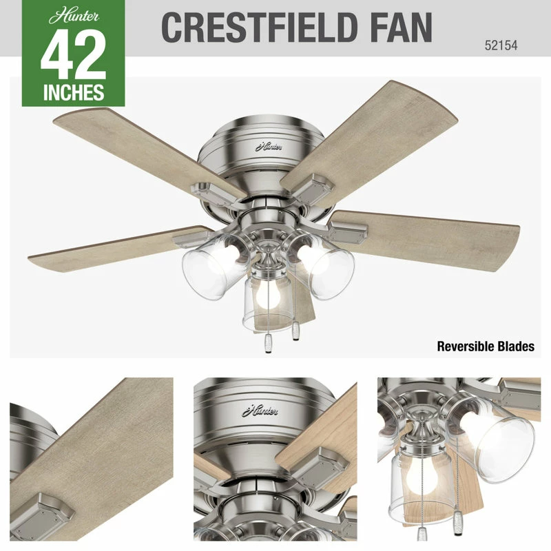 Hot Sale 😉 Hunter Fan Company Crestfield Brushed Nickel Ceiling Fan With Light, 42" ❤️ 11 Hot Sale 😉 Hunter Fan Company Crestfield Brushed Nickel Ceiling Fan With Light, 42" ❤️ - Image 11