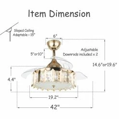 Flash Sale ✔️ Bella Depot 42" Gold Crystal Retractable Ceiling Fan With LED Light And Remote, French Gold ✨ -ceiling lighting store 308172310396ebba 5522 w800 h800 b1 p0