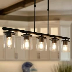 Outlet 🤩 LNC Lighting LNC 5-Light Industrial Matte Black And Linear Pendant Light For Kitchen Isalnd 😀 -ceiling lighting store 38819fd303350892 5599 w800 h800 b0 p0