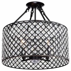 Deals ✨ Edvivi Lighting Marya 4-Light Oil Rubbed Bronze Beaded Drum Semi Flush Mount Crystal Chandelier 😀