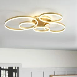 Promo 🌟 Aiwen 5 Light LED Semi-Flush Mount Light Modern Ring Ceiling Light, Gold ⭐ -ceiling lighting store 3d016d8401b1bb26 2048 w800 h800 b0 p0