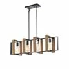 Buy 😀 Edvivi Lighting 4-Light Matte Black And Wood Farmhouse Linear Chandelier With Exposed Bulbs ⌛