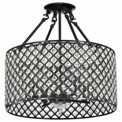 Cheap 🥰 Edvivi Lighting Marya 4-Light Antique Black Beaded Drum Semi Flush Mount Crystal Chandelier 🔔