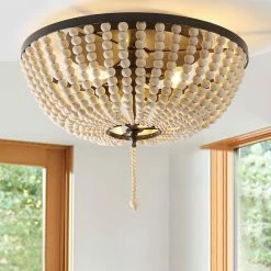 Discount ⭐ JONATHAN Y Allison Wood Beaded LED Flush Mount, Antique Gold, Cream, 15", Oil Rubbed Bronze ⭐ -ceiling lighting store 3f21104e039b6c74 6030 w800 h800 b0 p0
