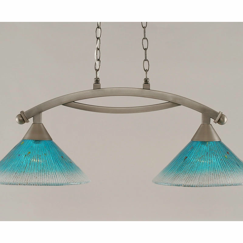 Cheap π Toltec Lighting Bow 2 Light Island Light In Brushed Nickel, 12" Teal Crystal Glass π 2 Cheap π Toltec Lighting Bow 2 Light Island Light In Brushed Nickel, 12" Teal Crystal Glass π - Image 2