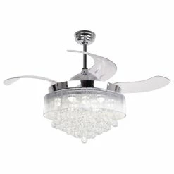 Cheap 👍 ParrotUncle Crystal Folding Blades Ceiling Fan With Remote, 46, White Light, Chrome 👍