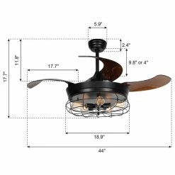 Budget 🎁 FLINT GARDEN INC Industrial Ceiling Fan With Retractable Blades, Black 🧨 -ceiling lighting store 53a12c7f0b3483bd 4965 w800 h800 b1 p0