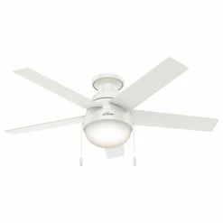 Coupon ✔️ Hunter Fan Company 46" Anslee Low Profile Ceiling Fan With Light, Fresh White 👏