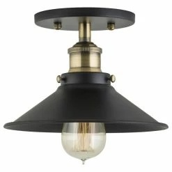 New ✔️ Linea Di Liara Andante Industrial Semi Flushmount Ceiling Lamp, Antique Brass 👏