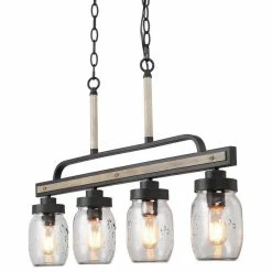 Brand new 🧨 LNC Lighting LNC 4-Light Farmhouse Matte Black Linear Mason Jar Metal Chandelier ❤️