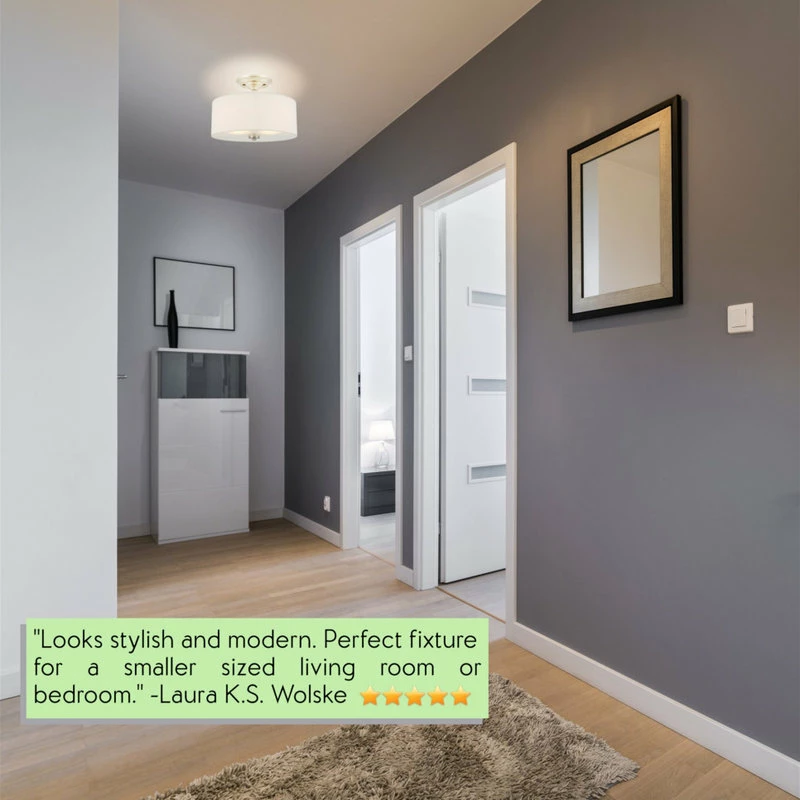 Deals 🛒 Kira Home Addison 13" Ceiling Light, Off-White Fabric Drum Shade, Brushed Nickel 🎉 4 Deals 🛒 Kira Home Addison 13" Ceiling Light, Off-White Fabric Drum Shade, Brushed Nickel 🎉 - Image 4