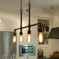 Cheap 😉 LALUZ 4-Light Iron Pipe Black Metal Chandelier 🥰