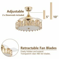 Flash Sale ✔️ Bella Depot 42" Gold Crystal Retractable Ceiling Fan With LED Light And Remote, French Gold ✨ -ceiling lighting store 6751293703734c1d 5522 w800 h800 b1 p0