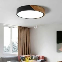 Outlet 🛒 Homary Modern Minimalist LED Wood & Metal & Acrylic Flush Mount Ceiling Light, Black, M 👏 -ceiling lighting store 6931f7cc038d5c15 8877 w800 h800 b0 p0
