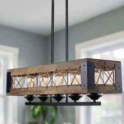 Outlet 🔥 LNC Lighting LNC 32" 5-Light Farmhouse Matte Black And Brown Wood Linear Chandelier 🔔 -ceiling lighting store 6a51bc23028af3c3 6384 w800 h800 b0 p0