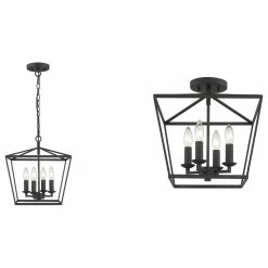 Brand new π Lighting Favorites 4 Light Semi-flush Convertible To Pendant Forged Black Lantern β
