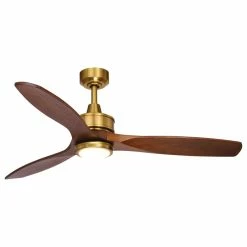 Brand new 🎁 Vaxcel Curtiss 52" Outdoor Wood Ceiling Fan LED Light Kit, Satin Brass ⌛