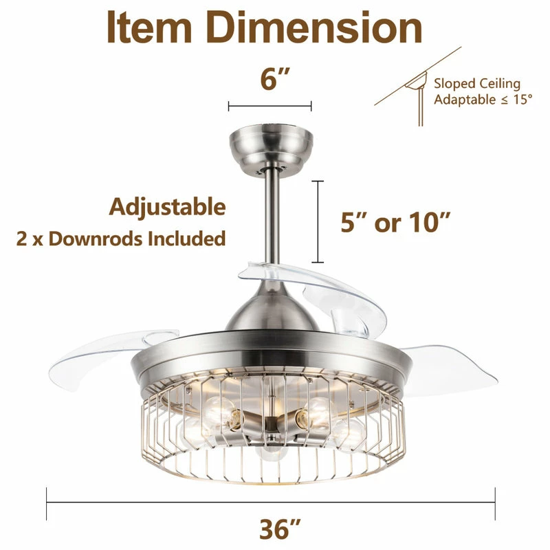 Buy π Bella Depot 36" Black Industrial Retractable Ceiling Fan With Remote, Brushed Nickel β€οΈ 5 Buy π Bella Depot 36" Black Industrial Retractable Ceiling Fan With Remote, Brushed Nickel β€οΈ - Image 5