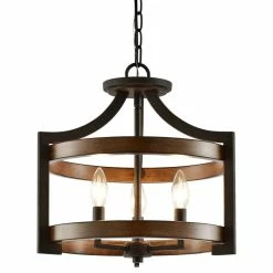 New 😉 Kira Home Woodrow 15" Farmhouse Semi Flush Convertible Pendant Light, Wood Style 👍