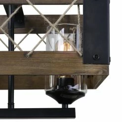 Outlet 🔥 LNC Lighting LNC 32" 5-Light Farmhouse Matte Black And Brown Wood Linear Chandelier 🔔 -ceiling lighting store 7931cc0103199b09 6384 w800 h800 b0 p0