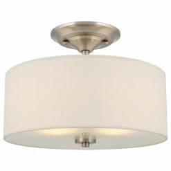 Deals 🛒 Kira Home Addison 13" Ceiling Light, Off-White Fabric Drum Shade, Brushed Nickel 🎉