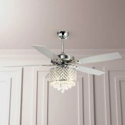 Discount ✔️ FLINT GARDEN INC 52 Modern Crystal Ceiling Fan With Remote Control, 5 Blades, Chrome ⌛ -ceiling lighting store 7c31e5020da3ceae 5252 w800 h800 b0 p0