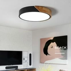 Outlet 🛒 Homary Modern Minimalist LED Wood & Metal & Acrylic Flush Mount Ceiling Light, Black, M 👏 -ceiling lighting store 7d21e8c4038d5c0a 8877 w800 h800 b0 p0