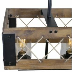 Outlet 🔥 LNC Lighting LNC 32" 5-Light Farmhouse Matte Black And Brown Wood Linear Chandelier 🔔 -ceiling lighting store 7dc1cffa028af3c0 6384 w800 h800 b1 p0