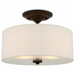 Budget π Kira Home Addison 13" Ceiling Light, Off-White Fabric Drum Shade, Bronze π