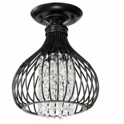 Cheap π Edvivi Lighting 1-Light Antique Bronze And Crystal Bead Bell Shade Semi Flush Mount Glam π